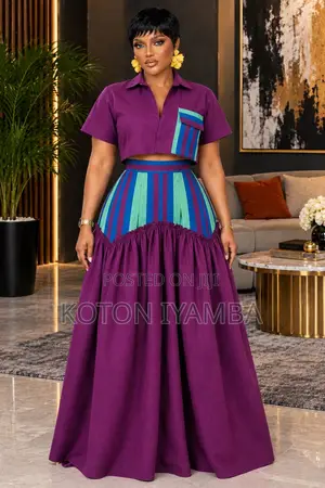 Two-Piece Aso Oke Skirt and Shirt Set - Magenta