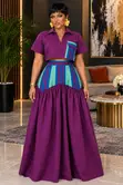 Two-Piece Aso Oke Skirt and Shirt Set - Magenta - 2