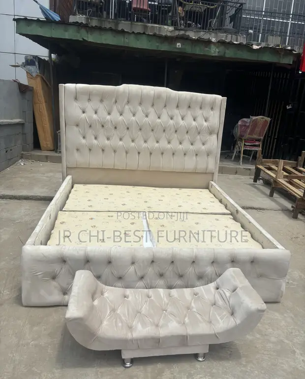 Home Interiors 6x6 Tufted Bed Frame with Drawer & Footrest - 1