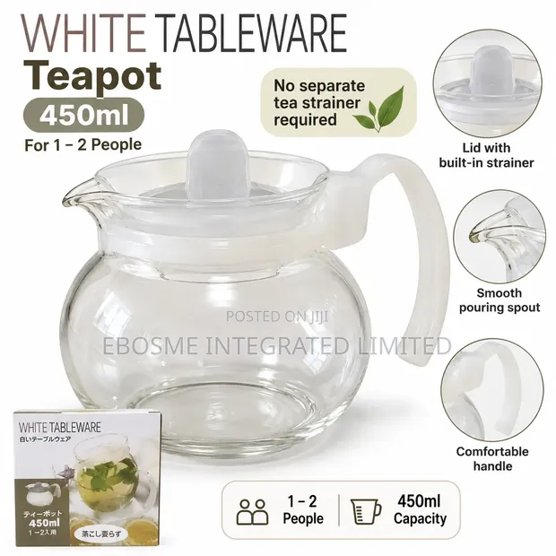 450ml Transparent Glass Teapot with Strainer Lid - 1
