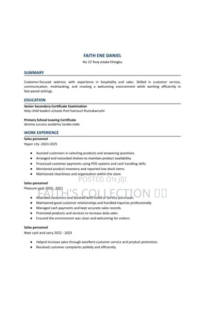 Job Seeker - House Help, Sales, Waitress, Receptionist