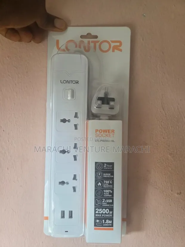 Lontor 3-Way Surge Protector with 2 USB Ports - 1