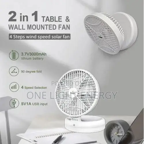 Rechargeable Table/Wall Mounted Non-Rotating Fan (8-Inch) - 1