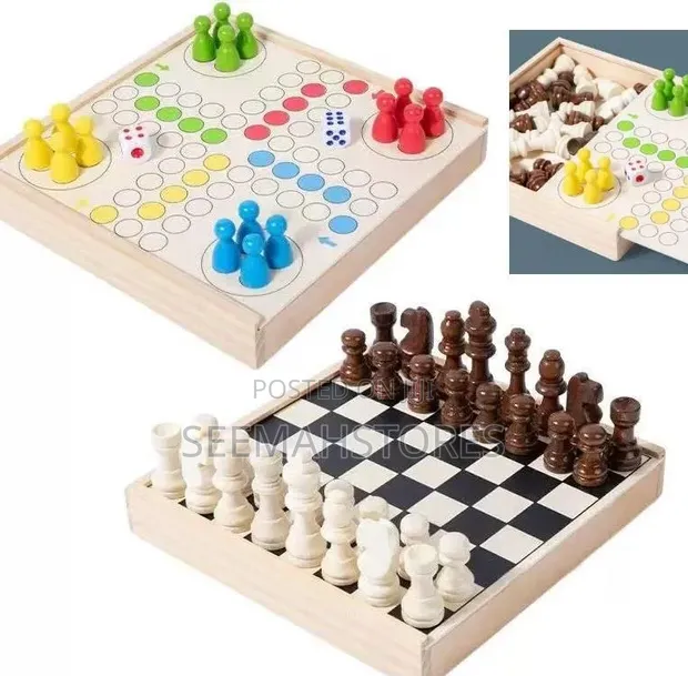 Wooden 2-in-1 Chess and Ludo Game - 1