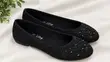 Lilian Black Leather Rhinestone Flat Shoes - Size 39 - 2