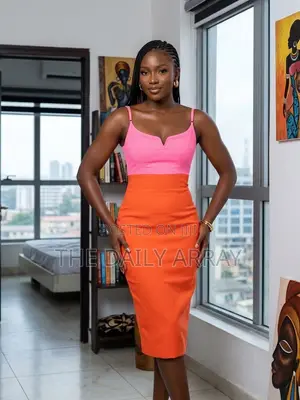 The Rainbow Dress - Hot Pink & Burnt Orange Color Block Midi