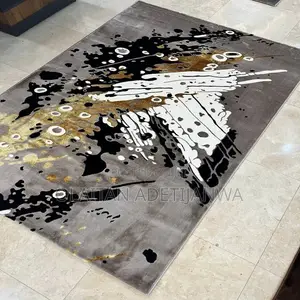 Modern Abstract Turkish Rug 5x7 - Beige, Grey, Gold