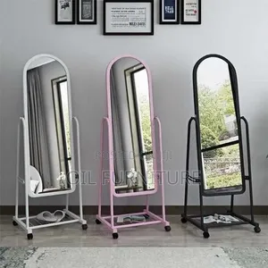 Modern Full Length Standing Mirror with Wheels & Shoe Shelf