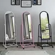 Modern Full Length Standing Mirror with Wheels & Shoe Shelf - 1
