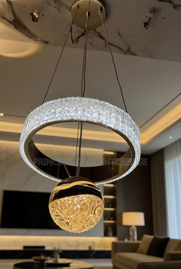 Modern Pendant Chandelier with Crystal Accents - 1