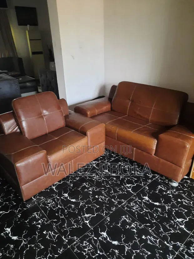 Modern Brown Leather Sofa Set - 4 Pieces - 1