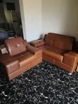 Modern Brown Leather Sofa Set - 4 Pieces - 1