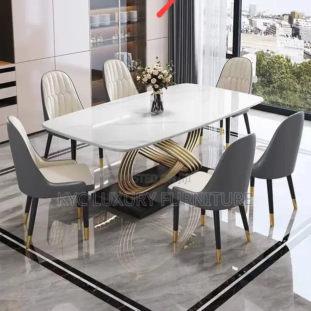 Modern Marble Dining Set tare da 6 Leather Chairs - 1
