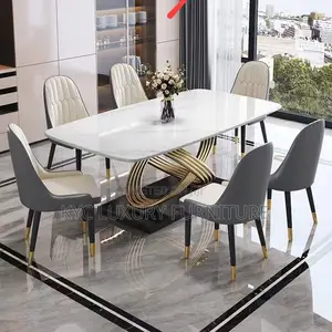 Modern Marble Dining Set with 6 Leather Chairs