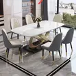 Modern Marble Dining Set with 6 Leather Chairs - 1