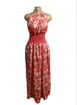 Ladies Halter Neck Open Back Maxi Gown - Coral Floral - 1