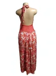 Ladies Halter Neck Open Back Maxi Gown - Coral Floral - 2