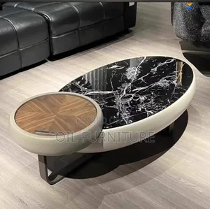 Executive Marble Surface Center Table tare da Built-in Rotating Side Table