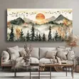 Large Watercolor Mountain Landscape Canvas Wall Art - 1