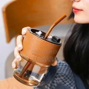 Unique Straw Water Cup with Lid - 400ml