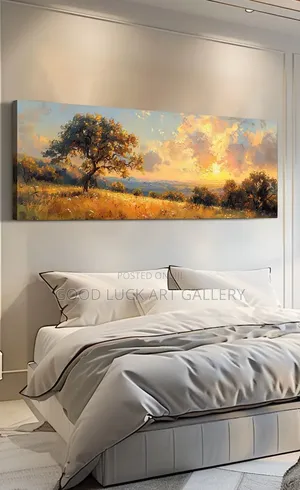 Canvas Art: Sunrise/Sunset Landscape with Rowboat