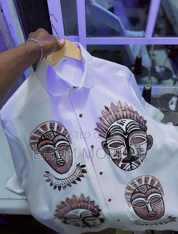 Emem Cultural Lapel Two Piece Shirt (XL, White) - 1