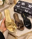 Luxury Ladies Slides - Baki, Coffee Brown, Gold - 4