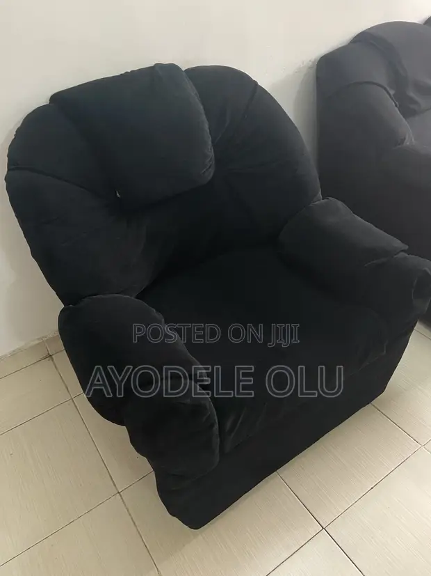 5 Seater Black Fabric Sofa Set - 1