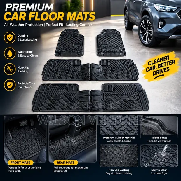 3-Piece Rubber Car Floor Mats - Brand New - 1