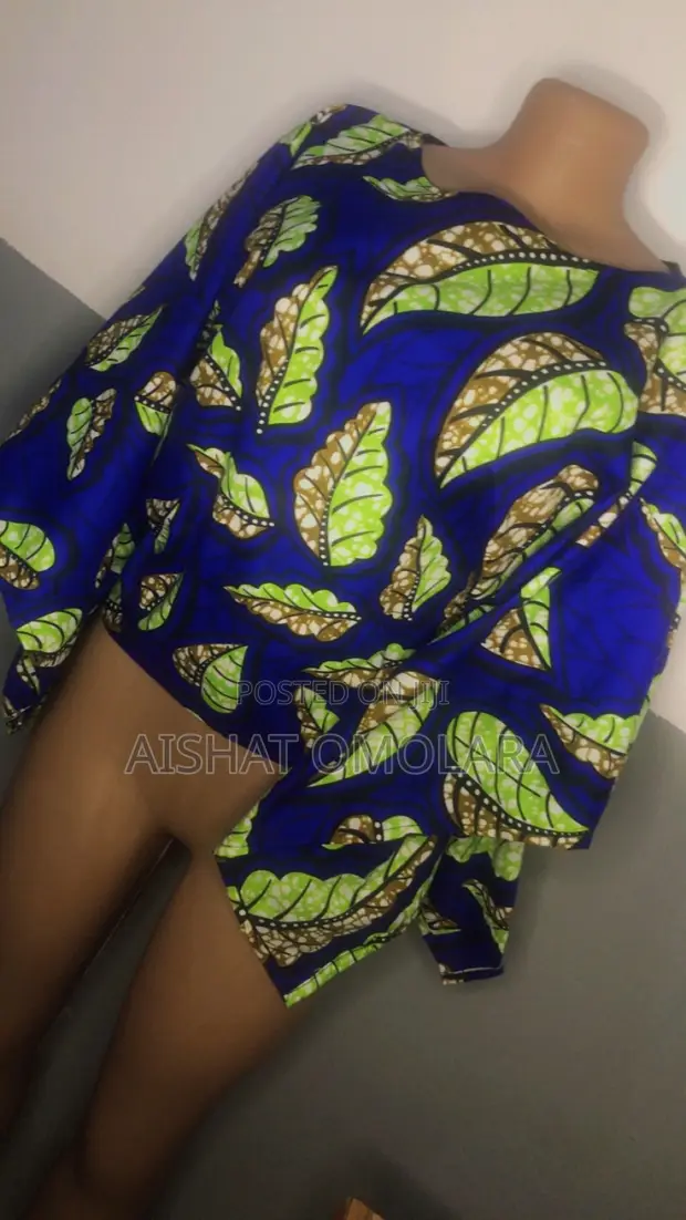 Ankara Smocked Off-Shoulder Top - Green Pattern - 1
