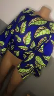Ankara Smocked Off-Shoulder Top - Green Pattern - 1