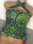 Ankara Smocked Off-Shoulder Top - Green Pattern - 3