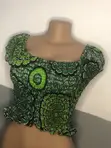 Ankara Smocked Off-Shoulder Top - Green Pattern - 4