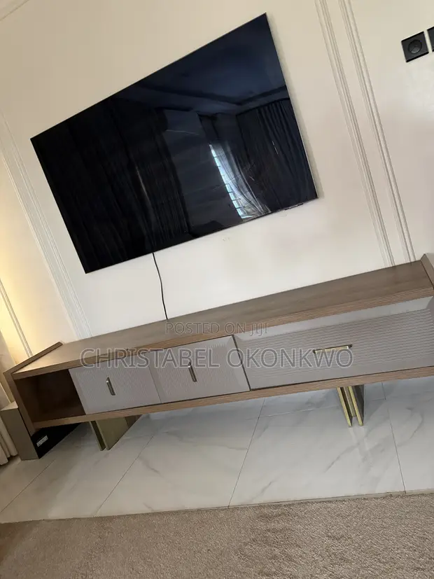 Modern Wooden Fluted 4 Compartment TV Console - 1