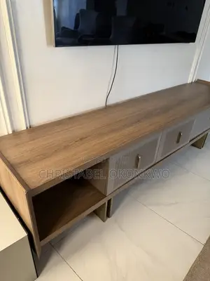 Modern Wooden Fluted 4 Compartment TV Console