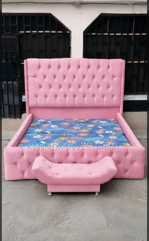 6x6 Bedframe with Ottoman, Quality Fabric