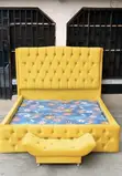 6x6 Bedframe with Ottoman, Quality Fabric - 2