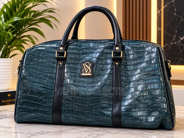 Premium Crocodile Embossed Leather Travel Duffle Bag - Emerald - 1