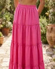 Stylish Hot Pink Tiered Cottagecore Maxi Skirt - 2