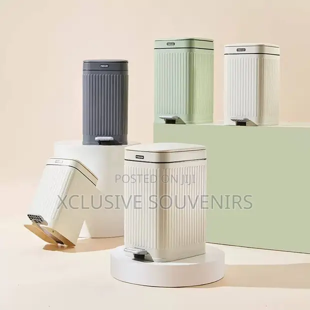 12L High Grade Plastic Pedal Waste Bin - White, Grey, Green - 1