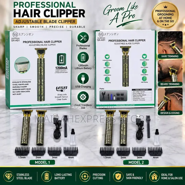 SX Professional Rechargeable Hair Clipper/Trimmer - Zinariya - 1