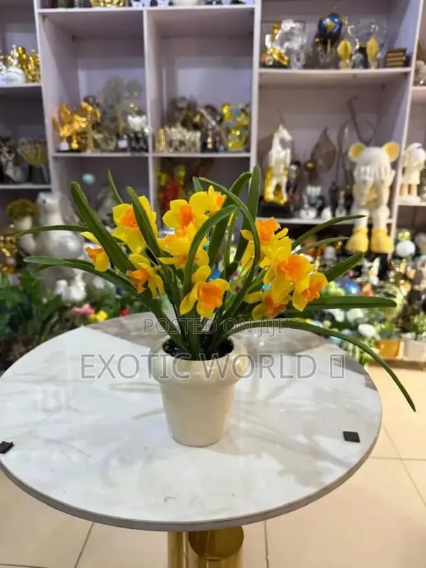 Artificial Tulip Flowers in Ceramic Pot - Home Decor - 1
