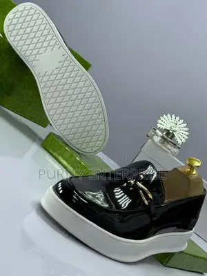Black Patent Horsebit Loafer with White Cup Sole