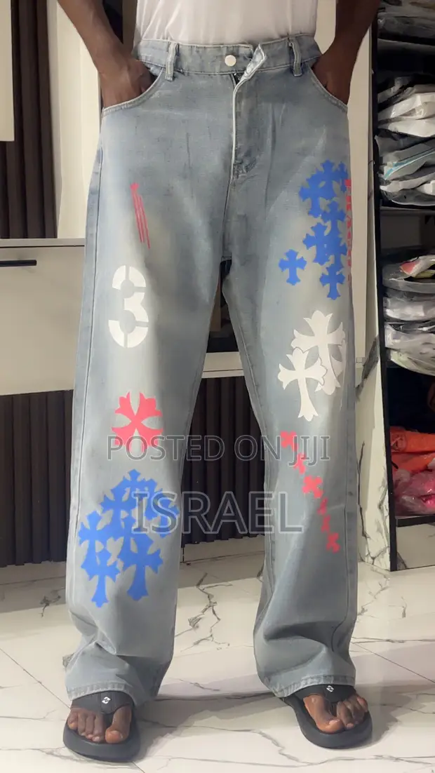 Luxury Long Denim Jeans - Wide Leg - 1