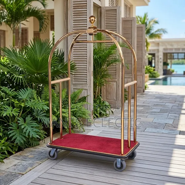 Luxury Gold Hotel Luggage Trolley / Bellman Cart - 1
