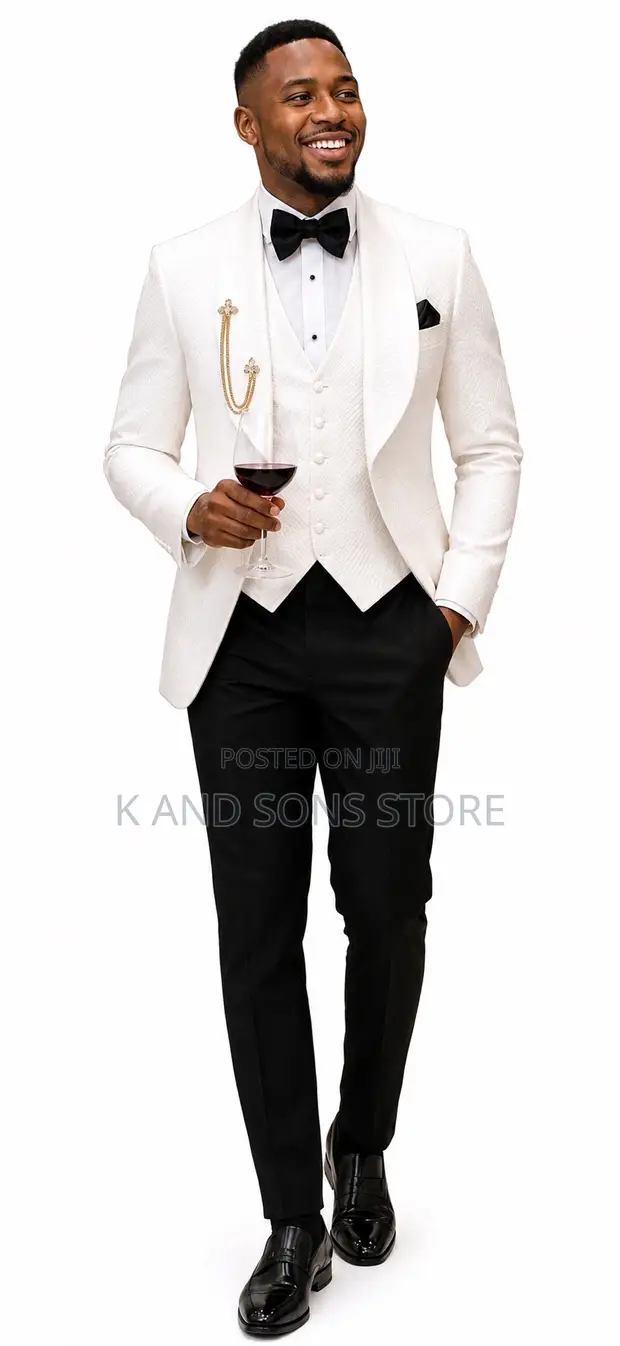 Premium Men's Tuxedo Set - White Jacket & Black Trousers - 1