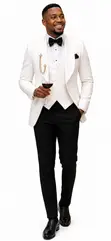 Premium Men's Tuxedo Set - White Jacket & Black Trousers - 2