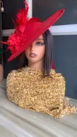 Kyakkyawar Ja Fascinator Mai Gashin Tsumaki - 1