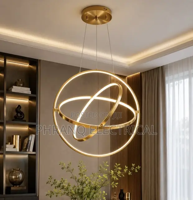 600mm Modern LED Pendant Light - Black/Gold - 1