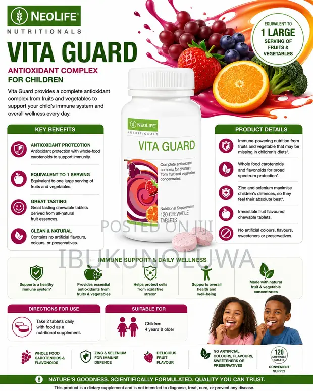 Vita Guard 120 Chewable Tablets - Children's Antioxidant Supplement - 1